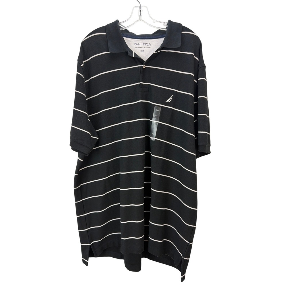 Nautica Black White Striped Performance Deck Shirt‎ 2XLT Breathable Wicking